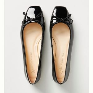 Guilhermina Anthropologie patent black leather square toe ballet flats